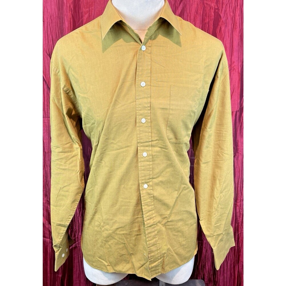 Mens Vntg Christian Dior Tan Pinpoint Poly/Cotton LS Casual Shirt sz 17x34/35